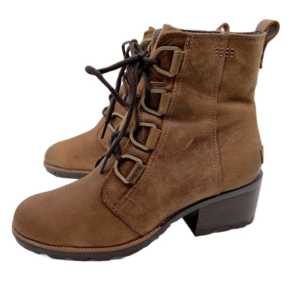 SOREL Womens Cate Lace Brown Leather Lace-Up Ankle Boots Size‎ 9 Waterproof - Picture 1 of 11
